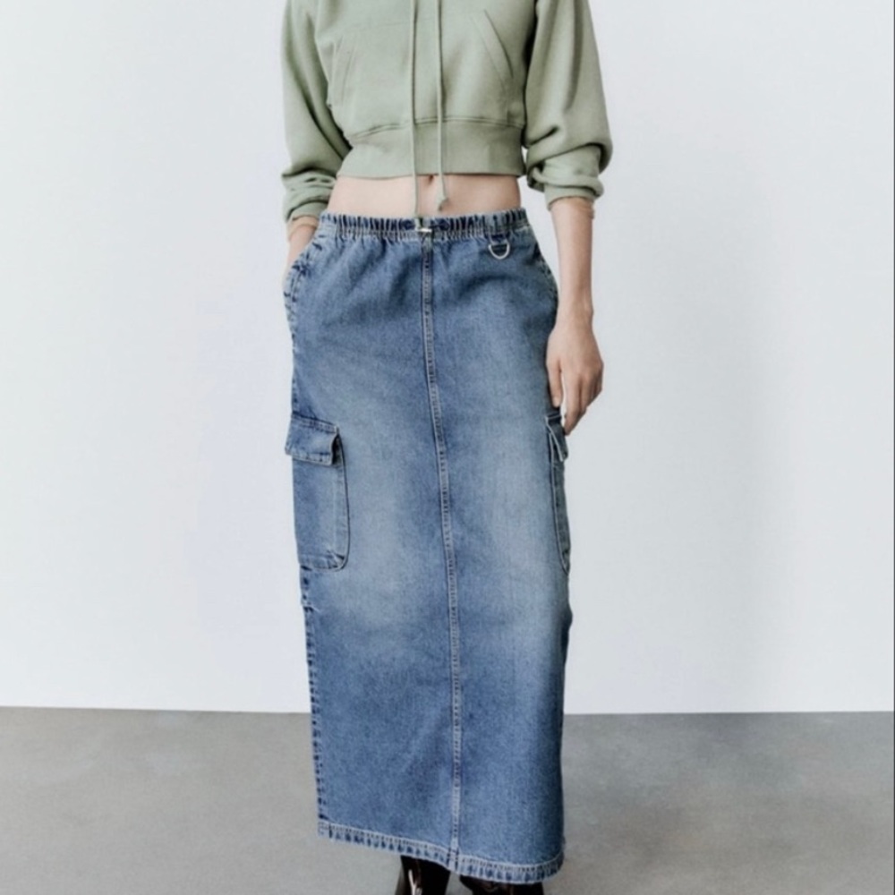Zara Skirt: Denim Cargo Skirt (jean maxi skirt)